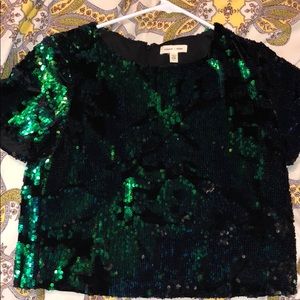 Sequined blue/green crop top